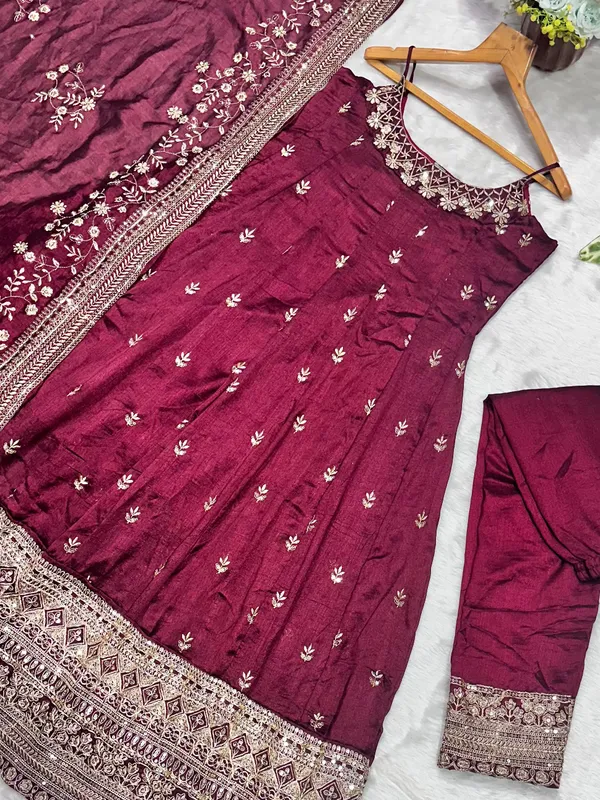 Vichitra_Silk_Maroon_Anakali_Suit_-_Festive_Wear_For_Women