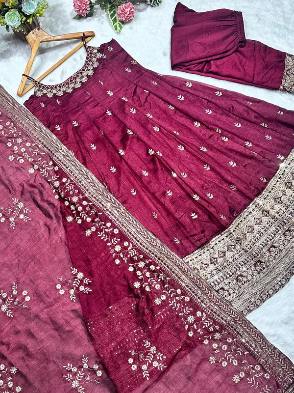 Vichitra_Silk_Maroon_Anakali_Suit_-_Festive_Wear_For_Women