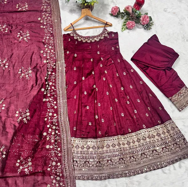 Vichitra_Silk_Maroon_Anakali_Suit_-_Festive_Wear_For_Women