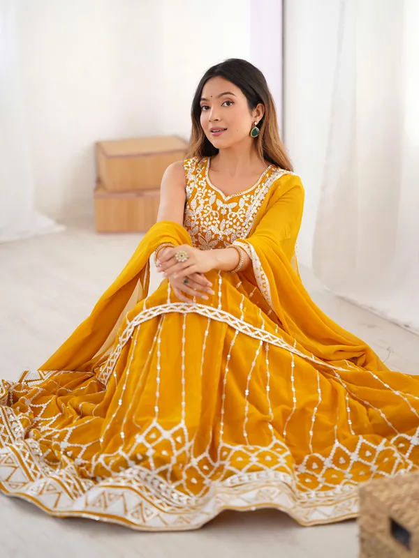Mustard_Georgette_Thread_Sequence_Work_Sharara_Suit_For_Women
