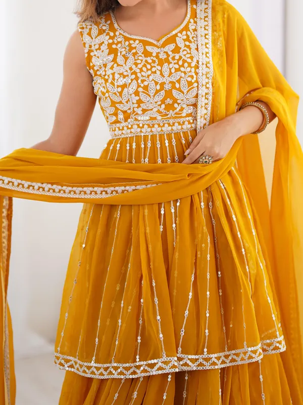 Mustard_Georgette_Thread_Sequence_Work_Sharara_Suit_For_Women