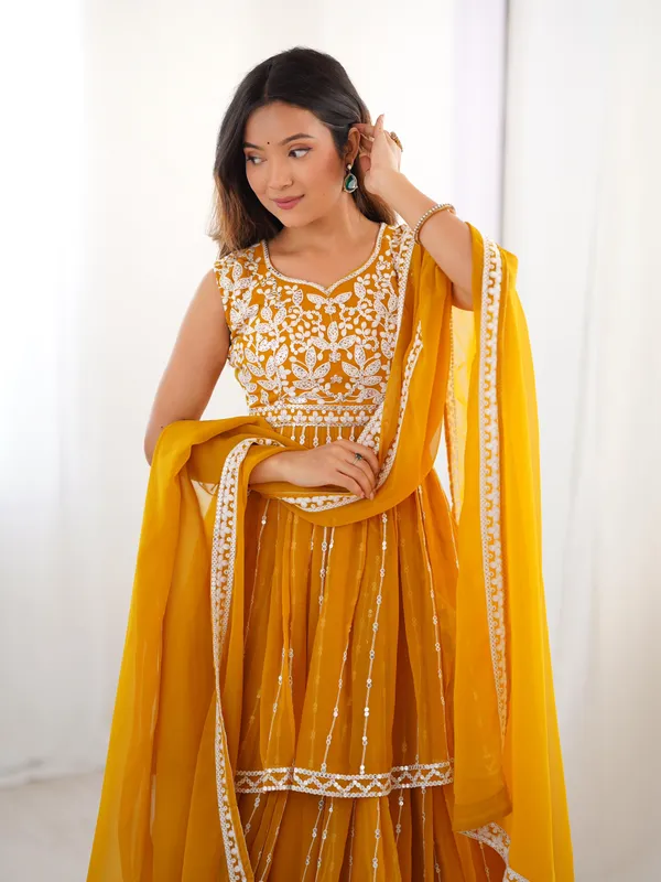 Mustard_Georgette_Thread_Sequence_Work_Sharara_Suit_For_Women