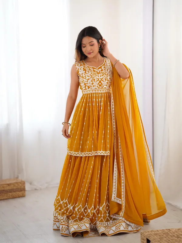Mustard_Georgette_Thread_Sequence_Work_Sharara_Suit_For_Women