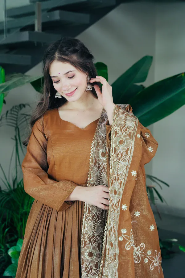 Copper_Orange_Heavy_Gown_(Set_Of_3)_For_Women
