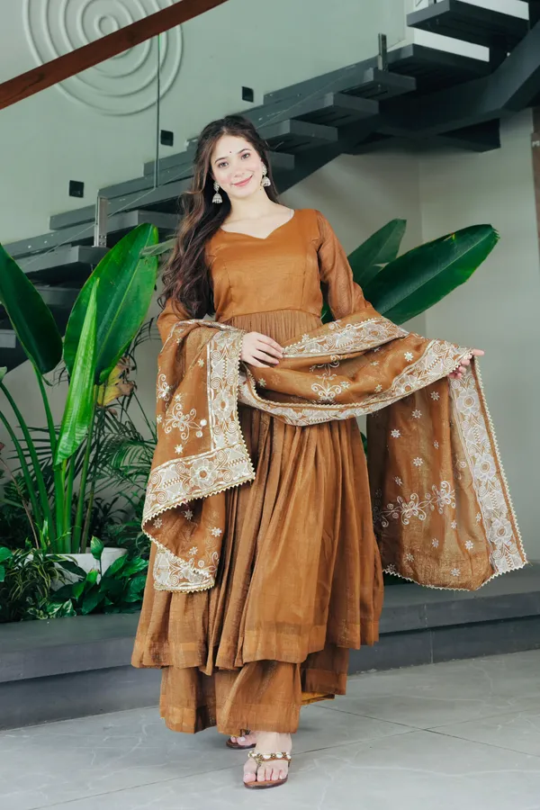 Copper_Orange_Heavy_Gown_(Set_Of_3)_For_Women