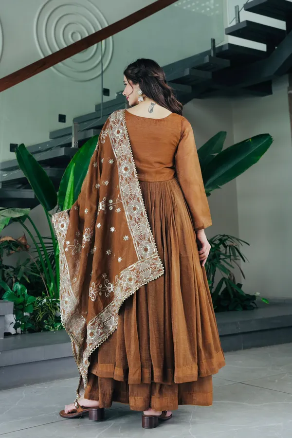 Copper_Orange_Heavy_Gown_(Set_Of_3)_For_Women