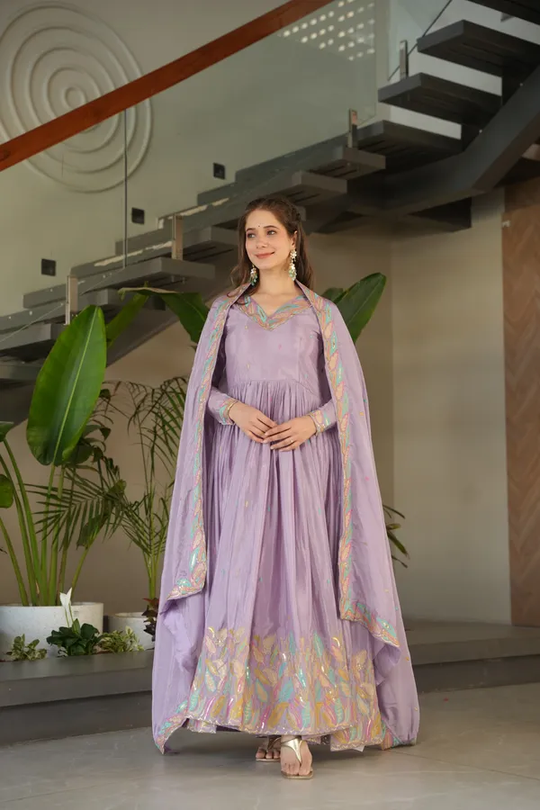 Lavender_Chinon_Thread_Embroidered_Gown_(Set_Of_2)_For_Women