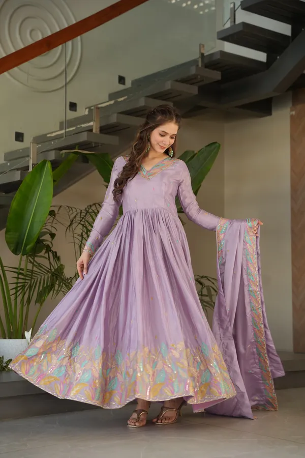 Lavender_Chinon_Thread_Embroidered_Gown_(Set_Of_2)_For_Women