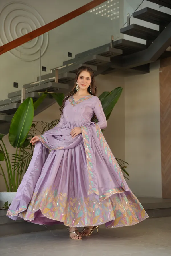 Lavender_Chinon_Thread_Embroidered_Gown_(Set_Of_2)_For_Women