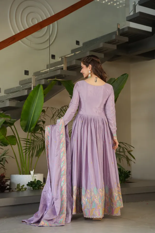 Lavender_Chinon_Thread_Embroidered_Gown_(Set_Of_2)_For_Women