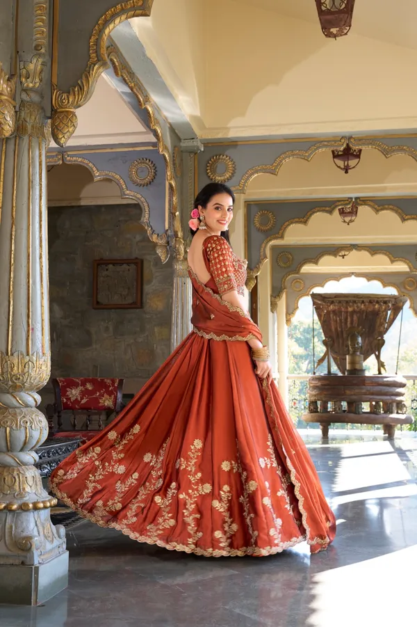Orange_Thread_Embroidered_Silk_Lehenga_Choli_For_Women