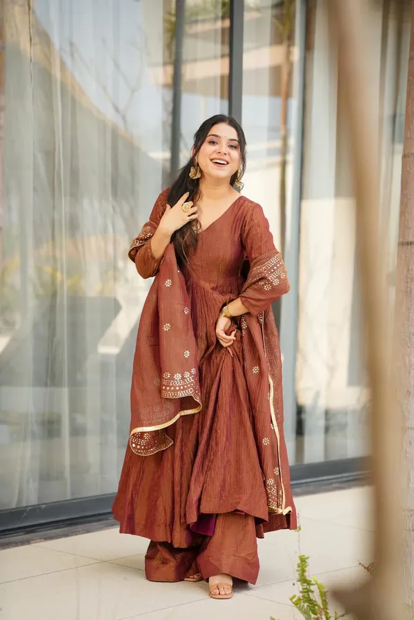 Rust_Orange_Shimmer_Silk_Embroidered_Anarkali_Suit_For_Women