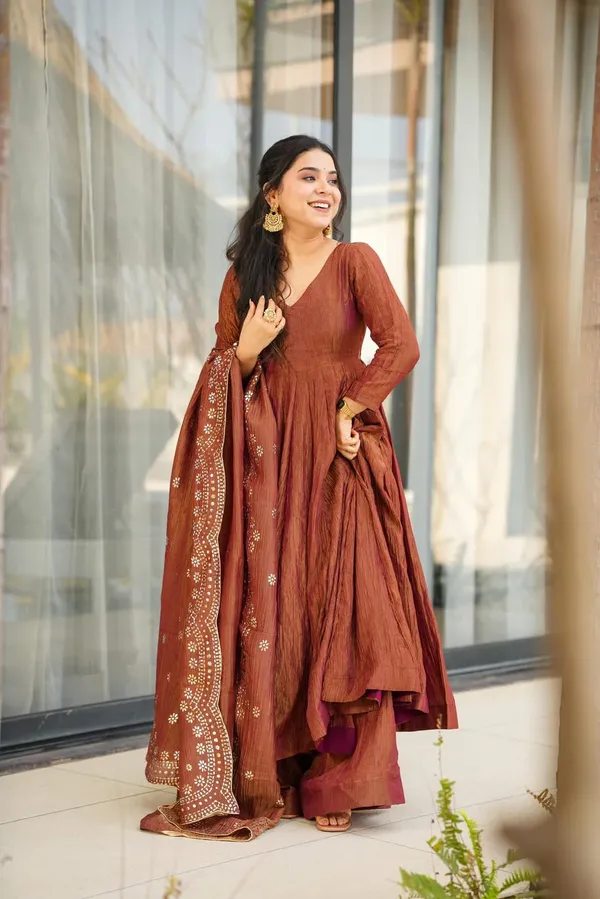 Rust_Orange_Shimmer_Silk_Embroidered_Anarkali_Suit_For_Women