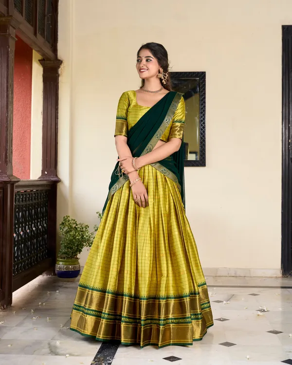 Parrot_Green_Colour_Cotton_Silk_Designer_Lehenga_Choli_For_Women