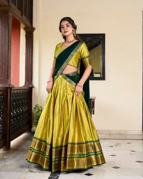 Parrot_Green_Colour_Cotton_Silk_Designer_Lehenga_Choli_For_Women