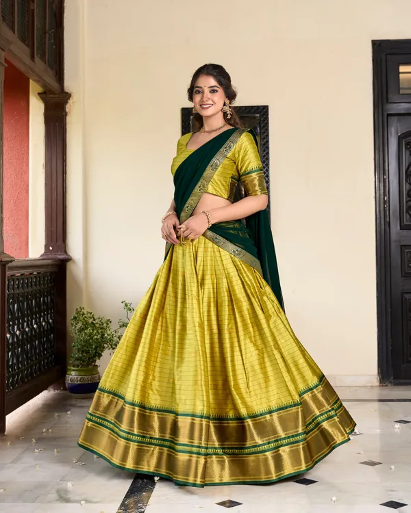 Parrot_Green_Colour_Cotton_Silk_Designer_Lehenga_Choli_For_Women