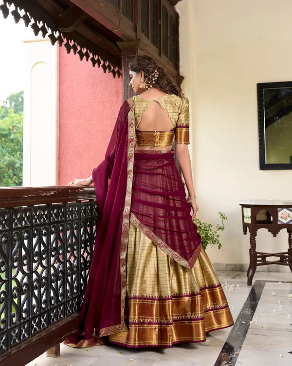 Chikoo_Colour_Cotton_Silk_Designer_Lehenga_Choli_For_Women