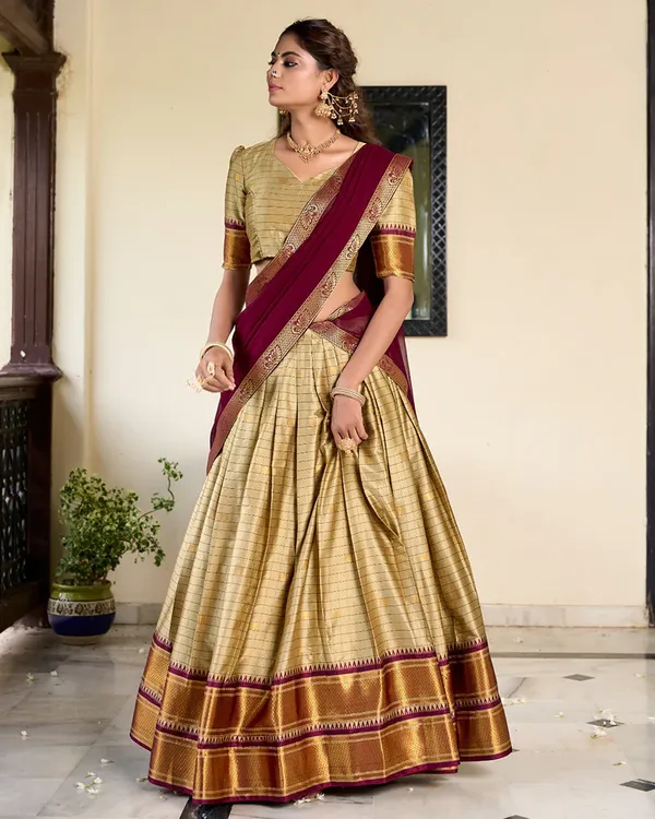 Chikoo_Colour_Cotton_Silk_Designer_Lehenga_Choli_For_Women