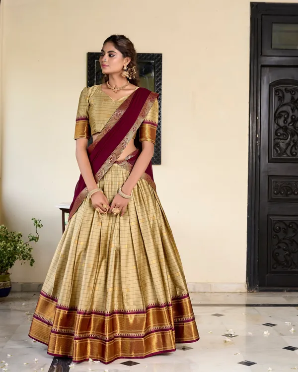 Chikoo_Colour_Cotton_Silk_Designer_Lehenga_Choli_For_Women