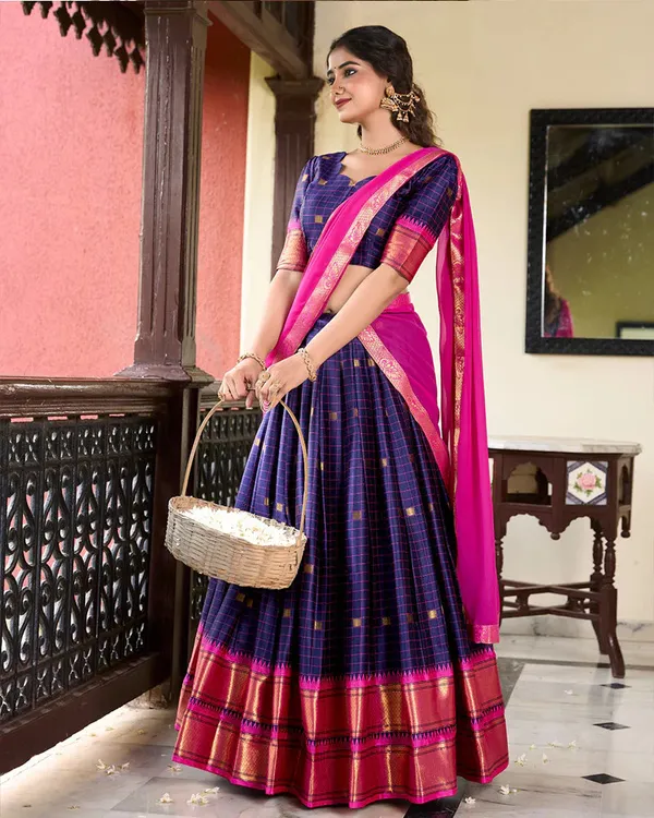 Navy_Blue_Colour_Cotton_Silk_Designer_Lehenga_Choli_For_Women