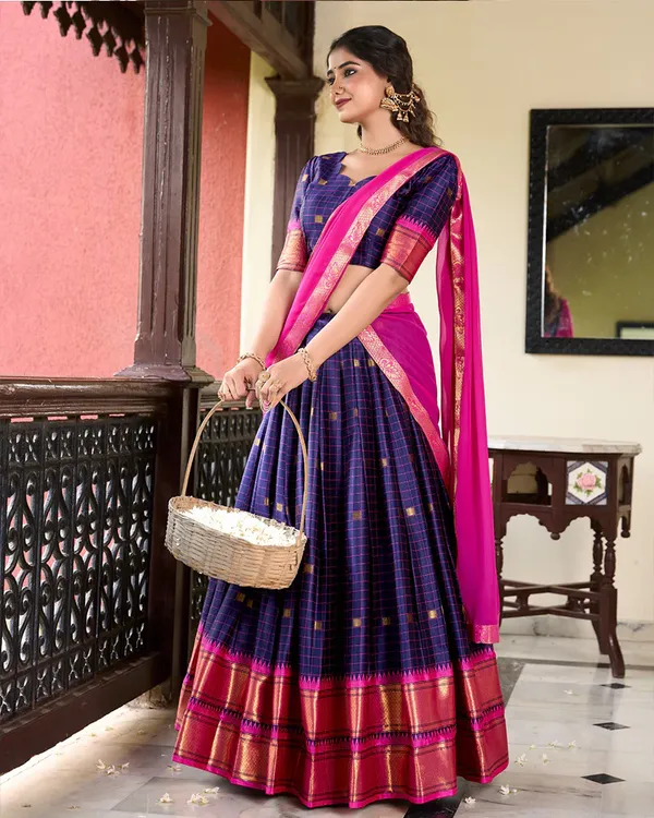 Navy_Blue_Colour_Cotton_Silk_Designer_Lehenga_Choli_For_Women