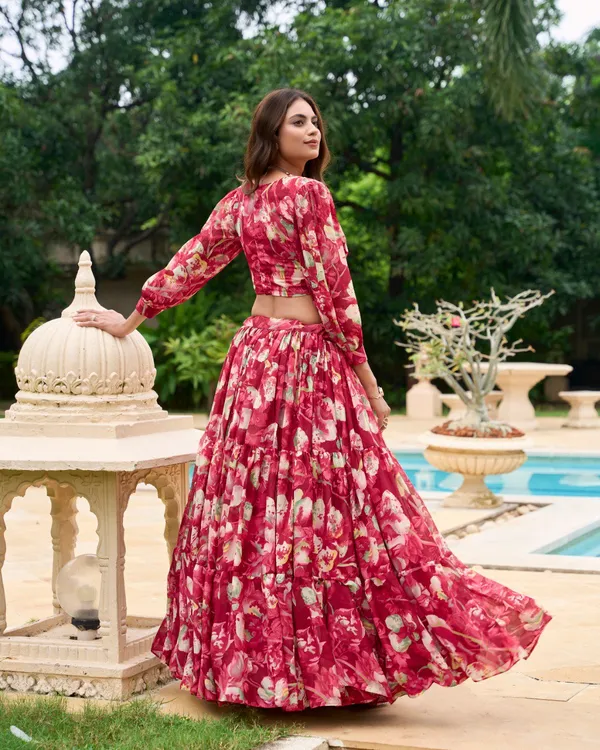 Maroon_Colour_Georgette_Printed_Crop_Top_Lehenga_Choli_For_Women