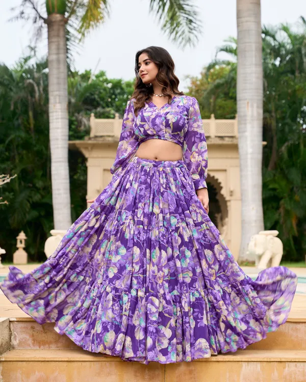 Purple_Colour_Georgette_Printed_Crop_Top_Lehenga_Choli_For_Women