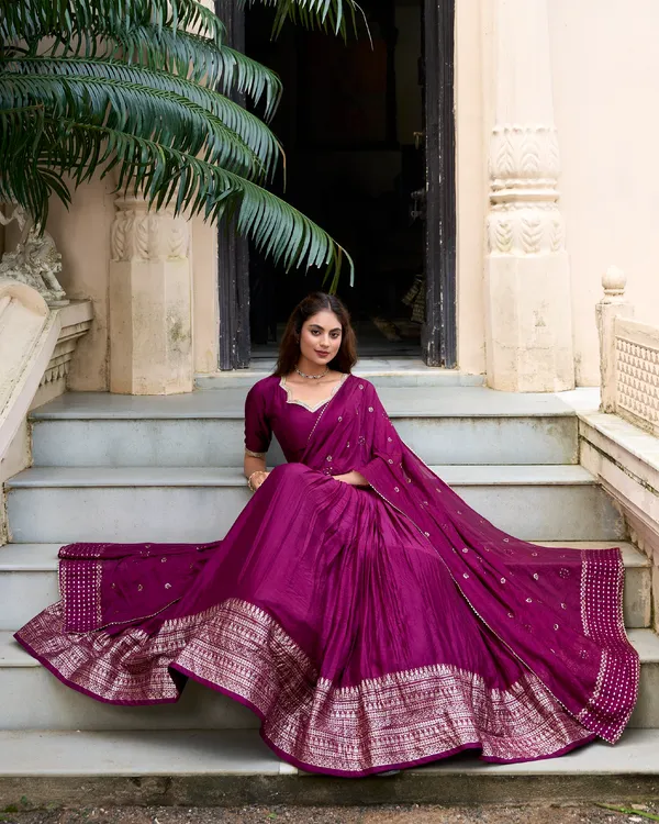 Wine_Chanderi_Weaving_Festival_Wear_Readymade_Lehenga_Choli_For_Women