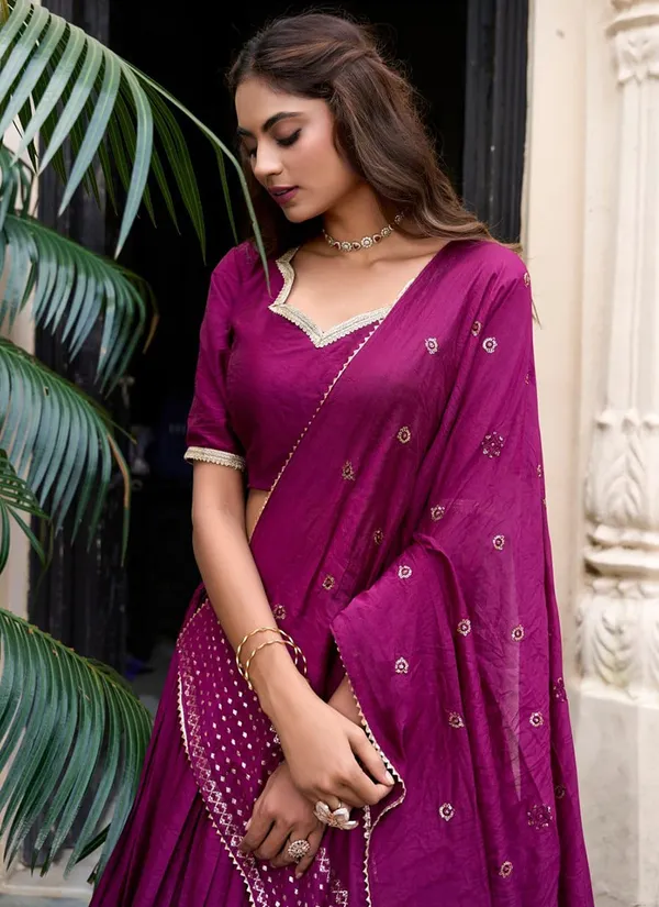 Wine_Chanderi_Weaving_Festival_Wear_Readymade_Lehenga_Choli_For_Women