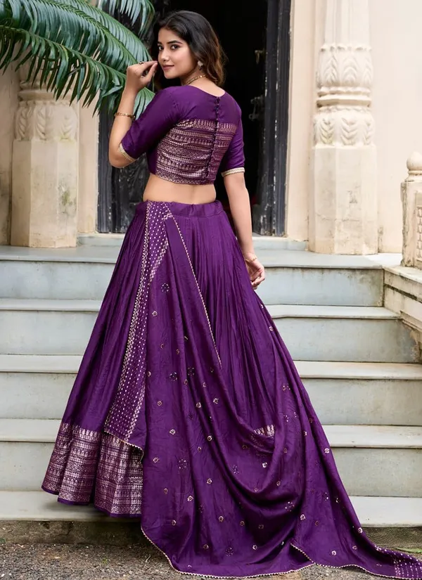 Dark_Purple_Chanderi_Weaving_Festival_Wear_Readymade_Lehenga_Choli_For_Women