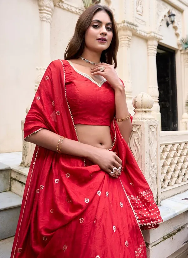 Red_Chanderi_Weaving_Festival_Wear_Readymade_Lehenga_Choli_For_Women