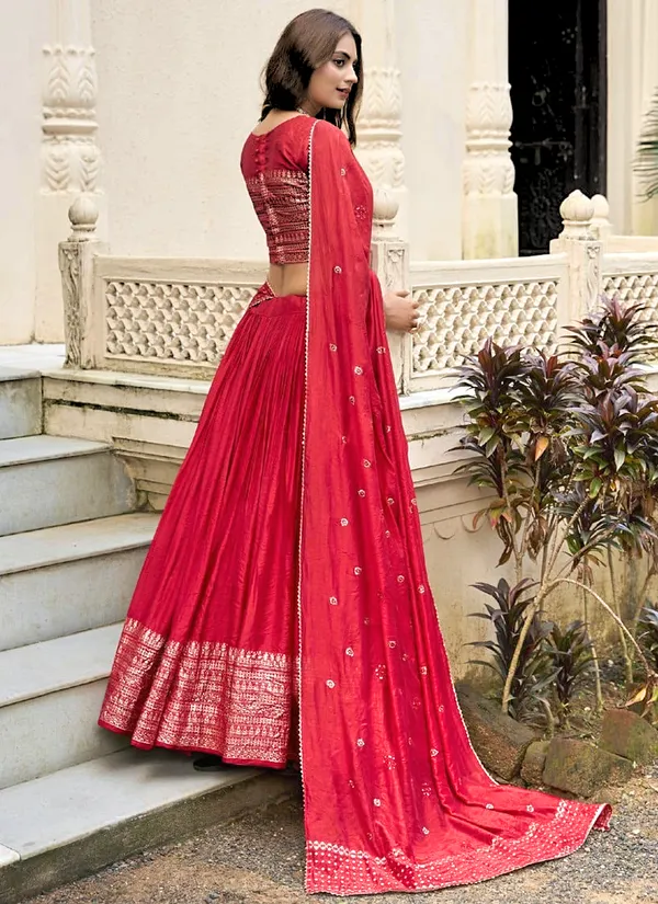Red_Chanderi_Weaving_Festival_Wear_Readymade_Lehenga_Choli_For_Women