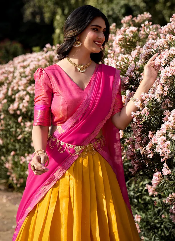 Mustard_Kanchipuram_Weaving_Traditional_Wear_Lehenga_Choli_For_Women