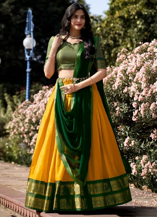 Yellow_Kanchipuram_Weaving_Traditional_Wear_Lehenga_Choli_For_Women
