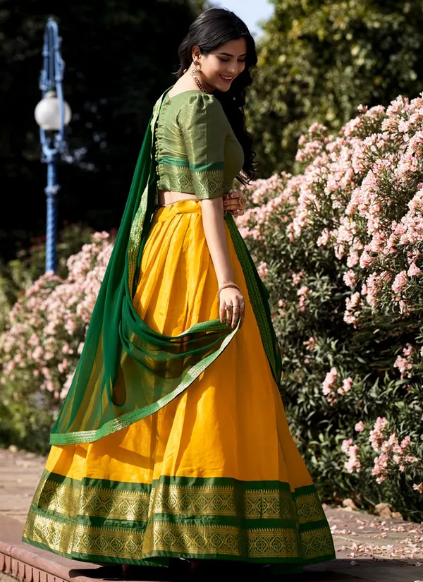 Yellow_Kanchipuram_Weaving_Traditional_Wear_Lehenga_Choli_For_Women