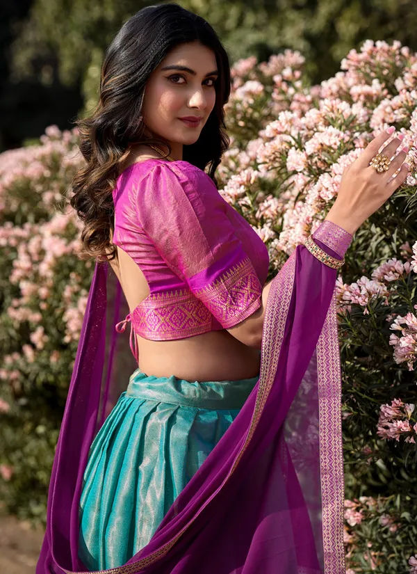 Sky_Blue_Kanchipuram_Weaving_Traditional_Wear_Lehenga_Choli_For_Women