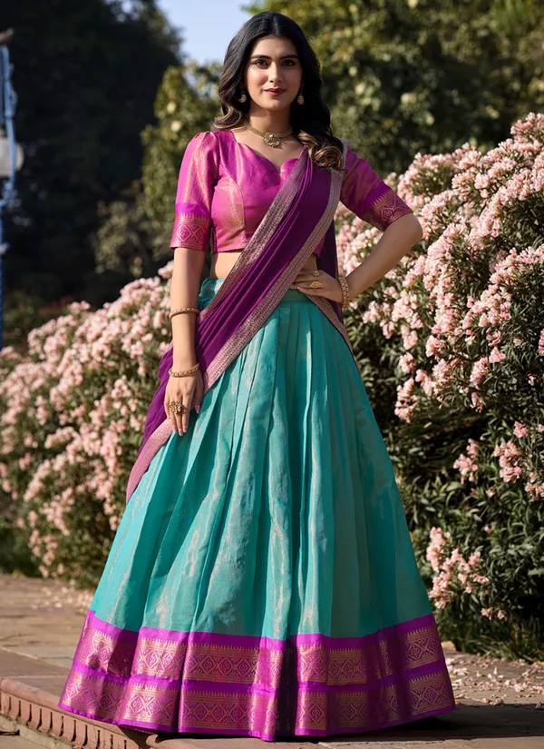 Sky_Blue_Kanchipuram_Weaving_Traditional_Wear_Lehenga_Choli_For_Women