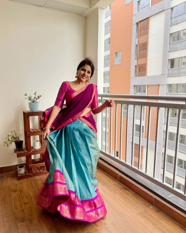 Sky_Blue_Kanchipuram_Weaving_Traditional_Wear_Lehenga_Choli_For_Women