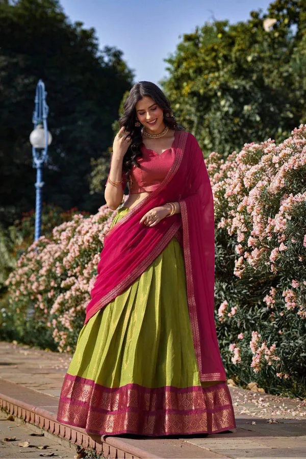Pista_Green_Kanchipuram_Weaving_Traditional_Wear_Lehenga_For_Women