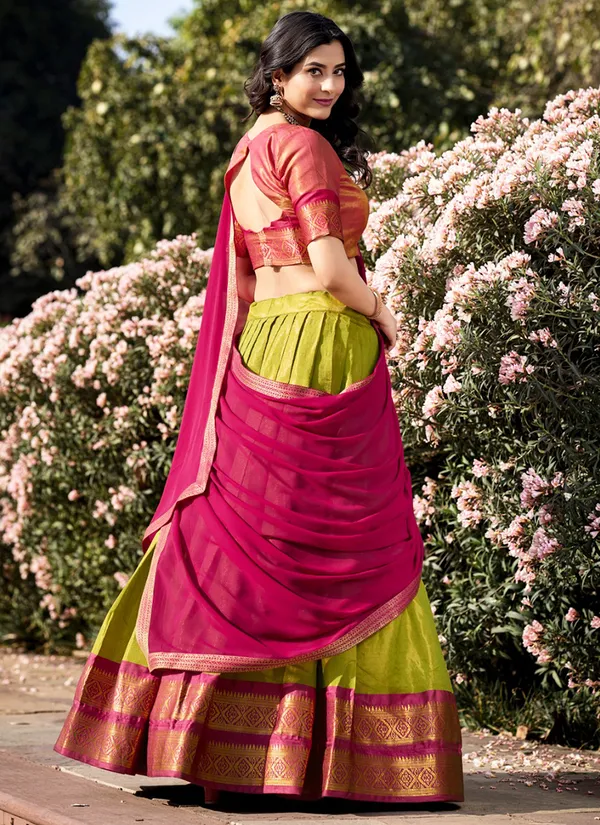 Pista_Green_Kanchipuram_Weaving_Traditional_Wear_Lehenga_For_Women