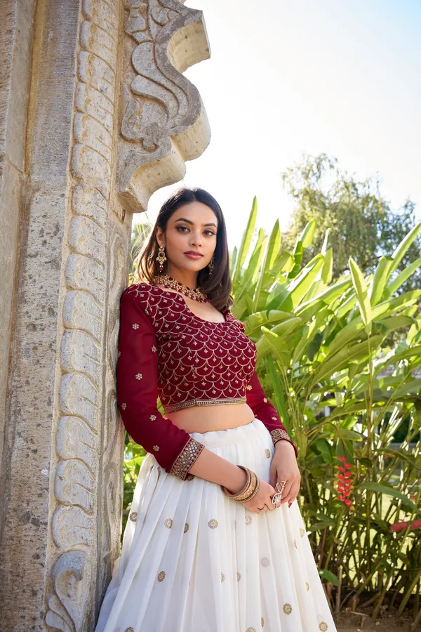 White_Colour_Georgette_Sequence_Embroidered_Lehenga_For_Women