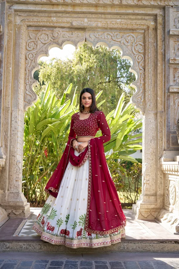 White_Colour_Georgette_Sequence_Embroidered_Lehenga_For_Women