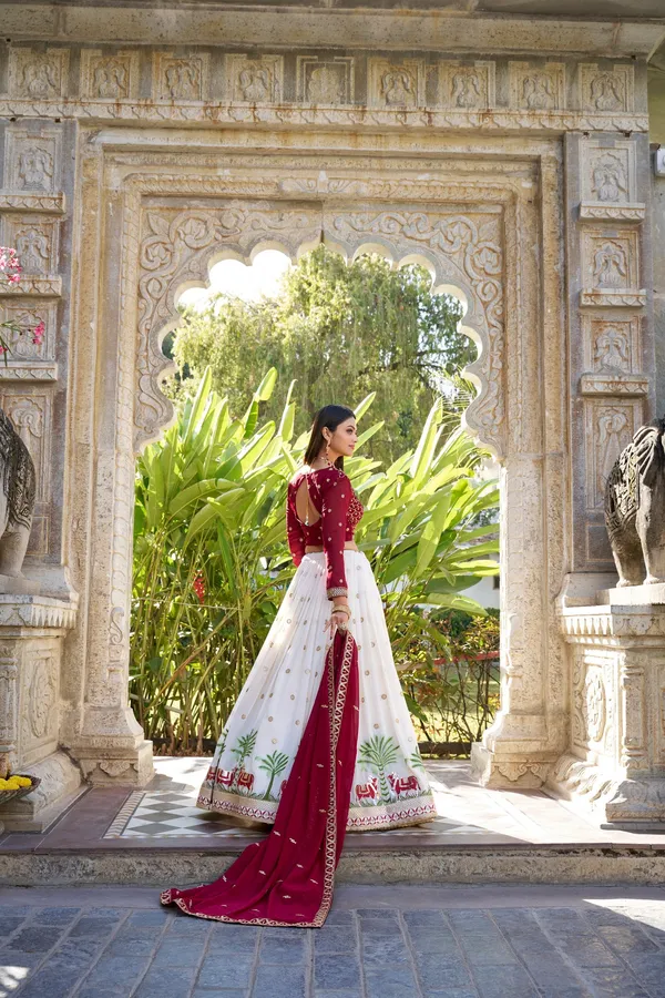 White_Colour_Georgette_Sequence_Embroidered_Lehenga_For_Women