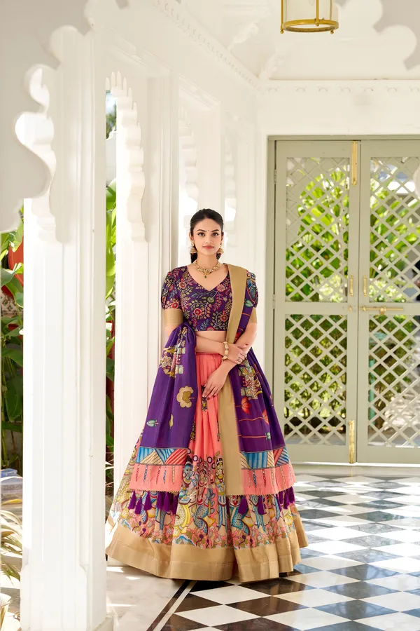 Dola_Silk_Designer_Kalamkari_Printed_Lehenga_For_Women