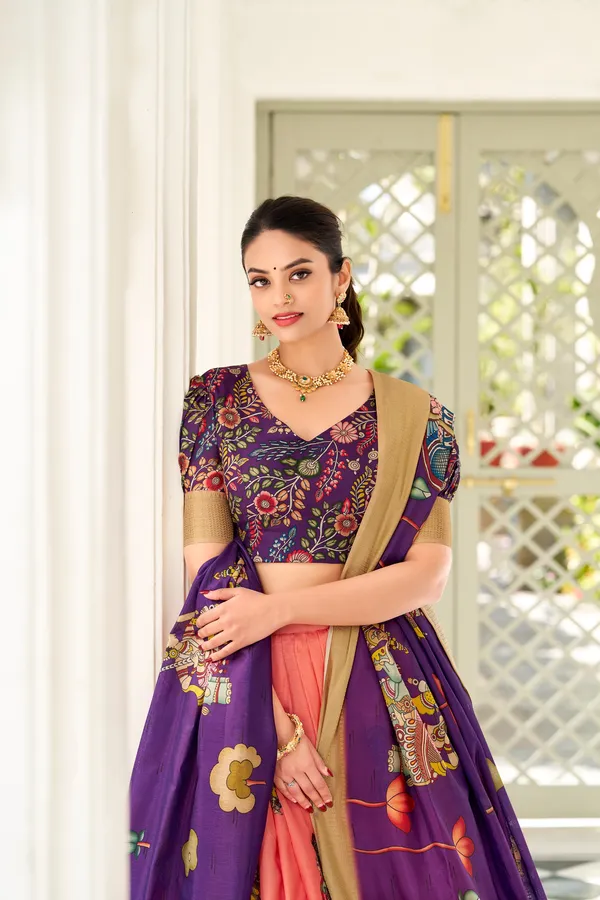Dola_Silk_Designer_Kalamkari_Printed_Lehenga_For_Women