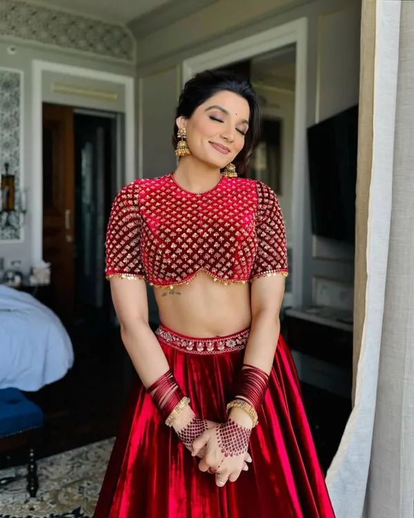 Red_Velvet_Coding_Sequence_Embroidered_Work_Lehenga_Choli_With_Dupatta_Launch_For_Women