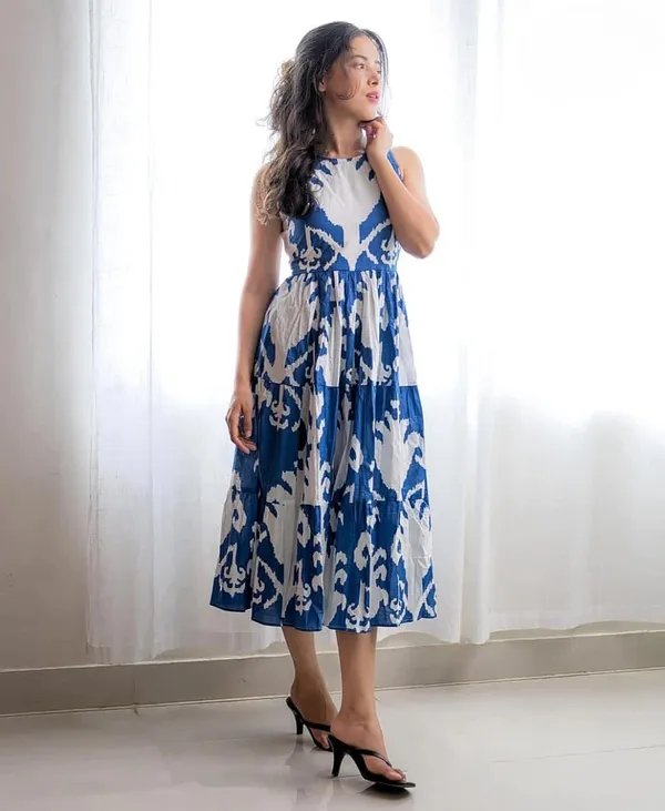 Only_2_Left_-_Cotton_Printed_Lotus_Flower_Midi_Dress_For_Women