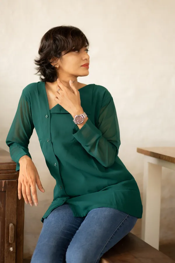 Green_Georgette_Office_Wear_Top_For_Women