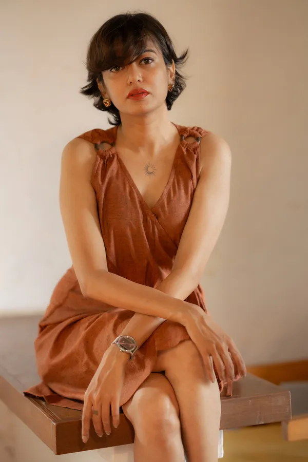 Tan_Brown_Wrap_Around_Tie-Up_Dress_For_Women