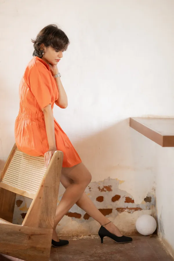 Shirt_Tie-Up_Belt_Mini_Dress-Orange_Rust_For_Women